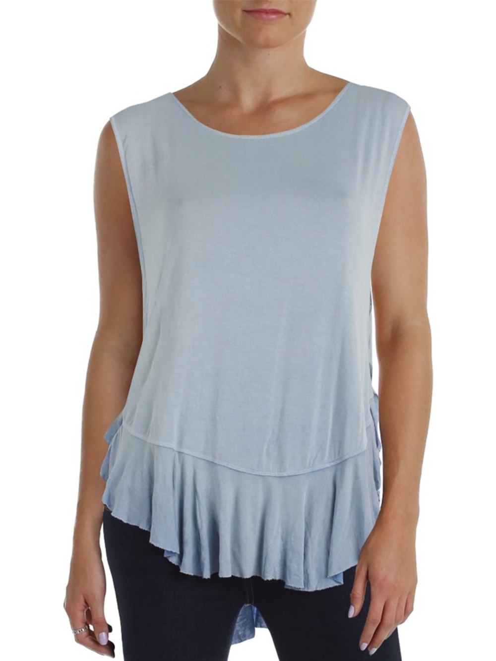 We the Free Blue Ruffle Sleeveless Scoop Neck Casual Top Size Medium